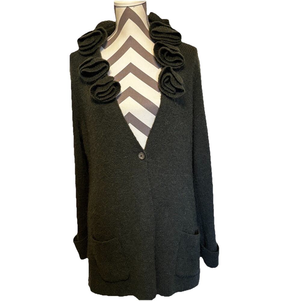 Soft Surroundings Gray Green La Vie En Rose Alpaca Blend Cardigan Sweater Large